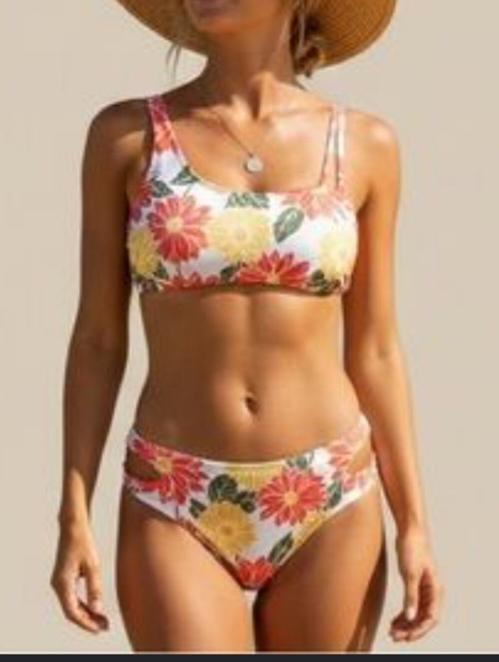 Tahiti Floral Hipster Bottom Bikini Yellow Orange Size Small